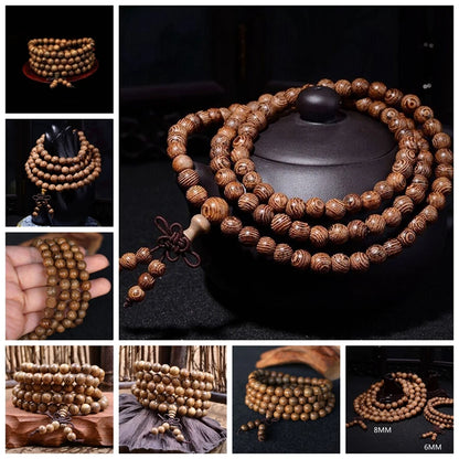 Chic 108 Madeira frisada budista Buddha oração talão Mala pulseira colar