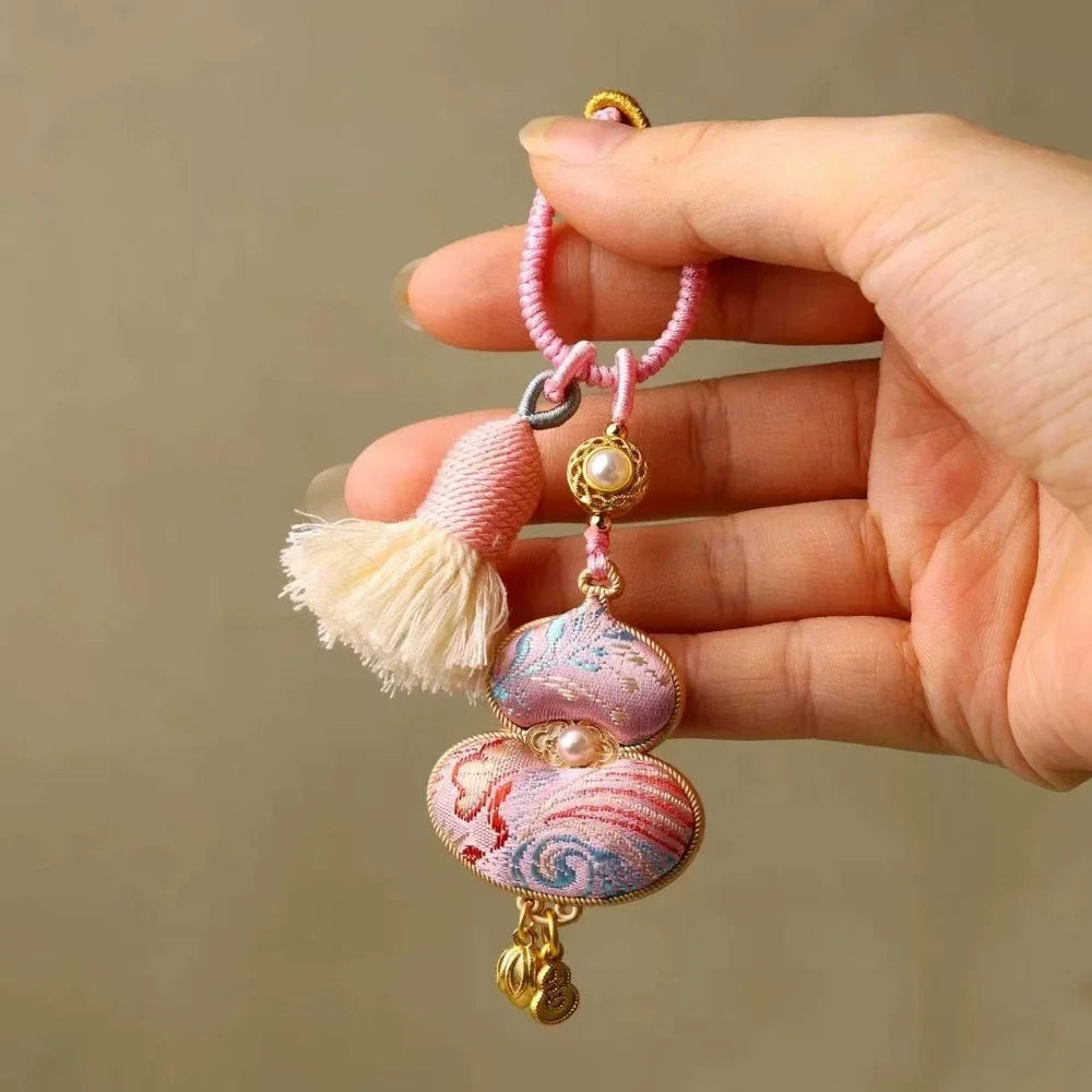 Pingente de cabaça brocado feito à mão bênção estilo chinês tecido borla saco pingente tradicional boa sorte pendurado ornamentos presentes