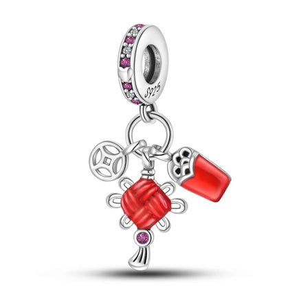 Original 925 prata esterlina encantos grânulo china ano novo vermelho encantos nova boneca pingente fecho aberto caber multi estilo pulseira original