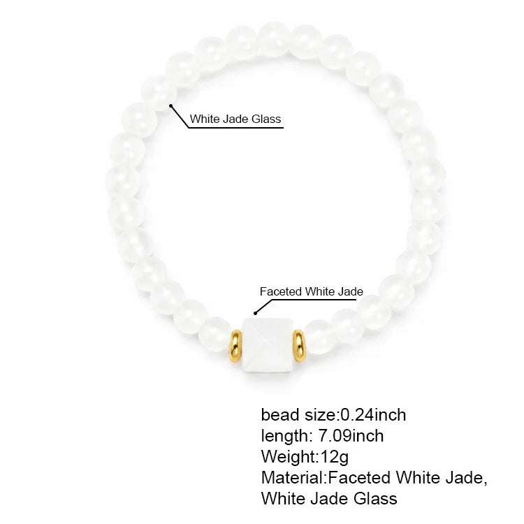 Pulseira de Jade Branco para Mulheres, Energia Curativa, Contas Artesanais, Joias Femininas para Verão e Outono