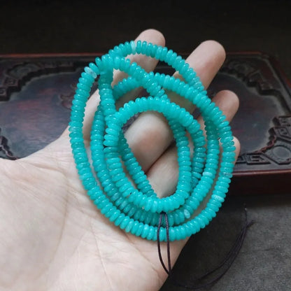 Colar Mala de 108 Contas Redondas Azul Turquesa Brilhante, Contas de Oração Budista com Pedra Preciosa Ciano para Meditação