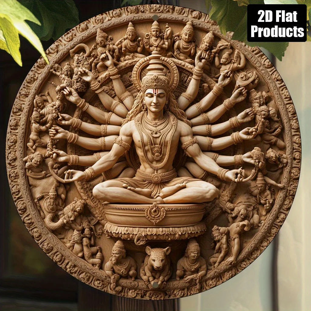 Cuadro Deidad en Loto: Efecto Relieve. Impresión decorativa plana con efecto visual de profundidad.