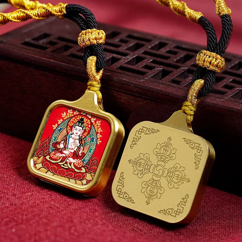 Vintage titânio aço thangka pingentes estilo tibetano zhakiram amarelo deus da riqueza colar talismã masculino e feminino