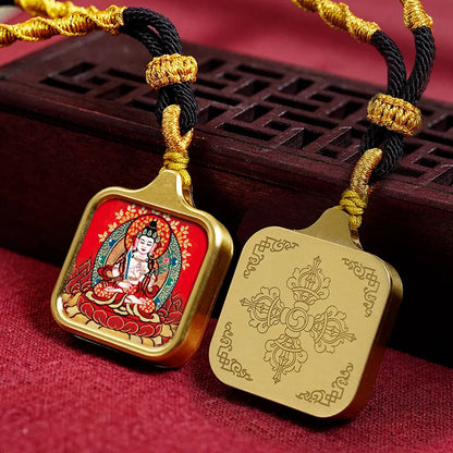 Vintage titânio aço thangka pingentes estilo tibetano zhakiram amarelo deus da riqueza colar talismã masculino e feminino