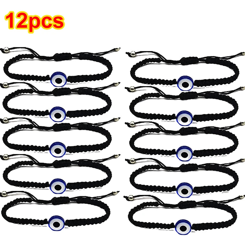 12pçs pulseira azul mau olhado vermelho, mulheres, homens, 7 nós, corda trançada artesanal, ajustável, amizade, casal, joias