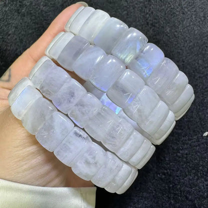 Aaaaa boa qualidade azul arco-íris moonstone pulseira de pedra natural jóias pulseira para mulher para presente atacado! cerca de 8 * 12mm