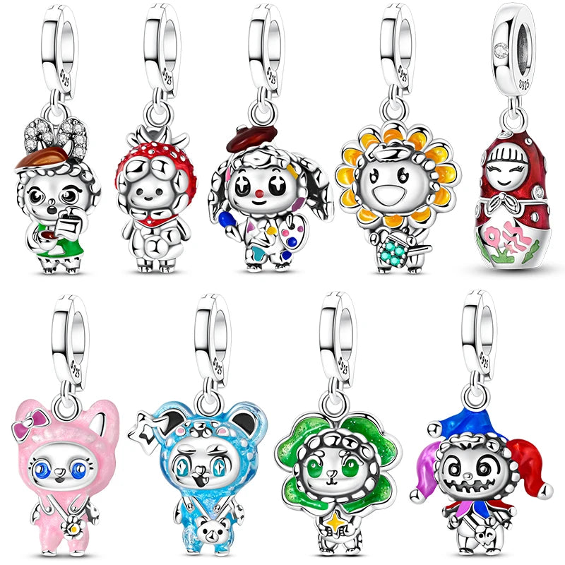 Original 925 prata esterlina encantos grânulo china ano novo vermelho encantos nova boneca pingente fecho aberto caber multi estilo pulseira original