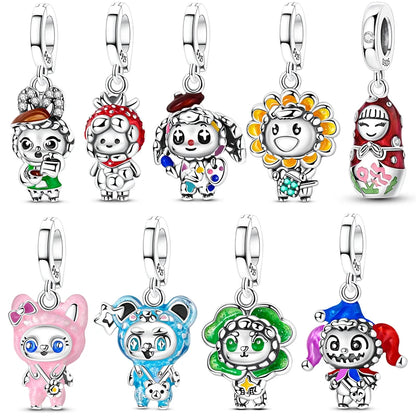Original 925 prata esterlina encantos grânulo china ano novo vermelho encantos nova boneca pingente fecho aberto caber multi estilo pulseira original