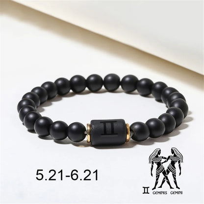 Zodiac Frisado Pulseiras para Homens e Mulheres, 12 Constelações, Ágata Matte Preto, Corda Elástica, Contas Pulseira, Casal Jóias, Presentes