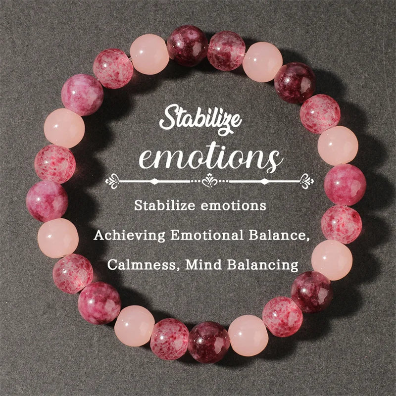 Pulseira de quartzo morango e granada rosa, joias encantadoras para o outono e inverno, presentes para namorada, pulseiras de pedra natural