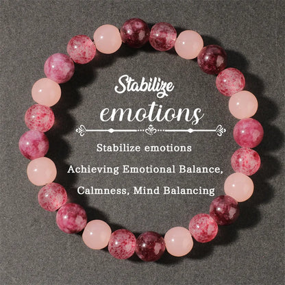 Pulseira de quartzo morango e granada rosa, joias encantadoras para o outono e inverno, presentes para namorada, pulseiras de pedra natural