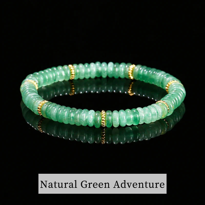 Jd pedra natural verde aventurina rosa quartzo espaçador plano contas pulseira mulheres homens bohe pulseiras elásticas cura presente da amizade
