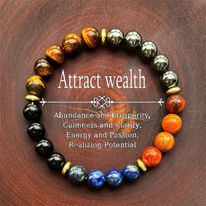 Pulsera de ojo de tigre, lapislázuli y madera