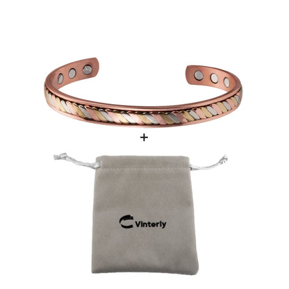 Vinterly-Pulseiras Magnéticas de Cobre para Mulheres, 8mm, Rosa Torcida, Ajustável, Ímãs de Energia Sanitária, Pulseiras Metálicas, Punho Redimensionável, Jóias