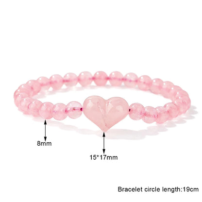 Pulseira de Contas de Ametista Natural de 6mm com Contas de Quartzo Rosa em Formato de Coração, Pulseira da Moda para Mulheres, Joia de Energia Curativa, Presente