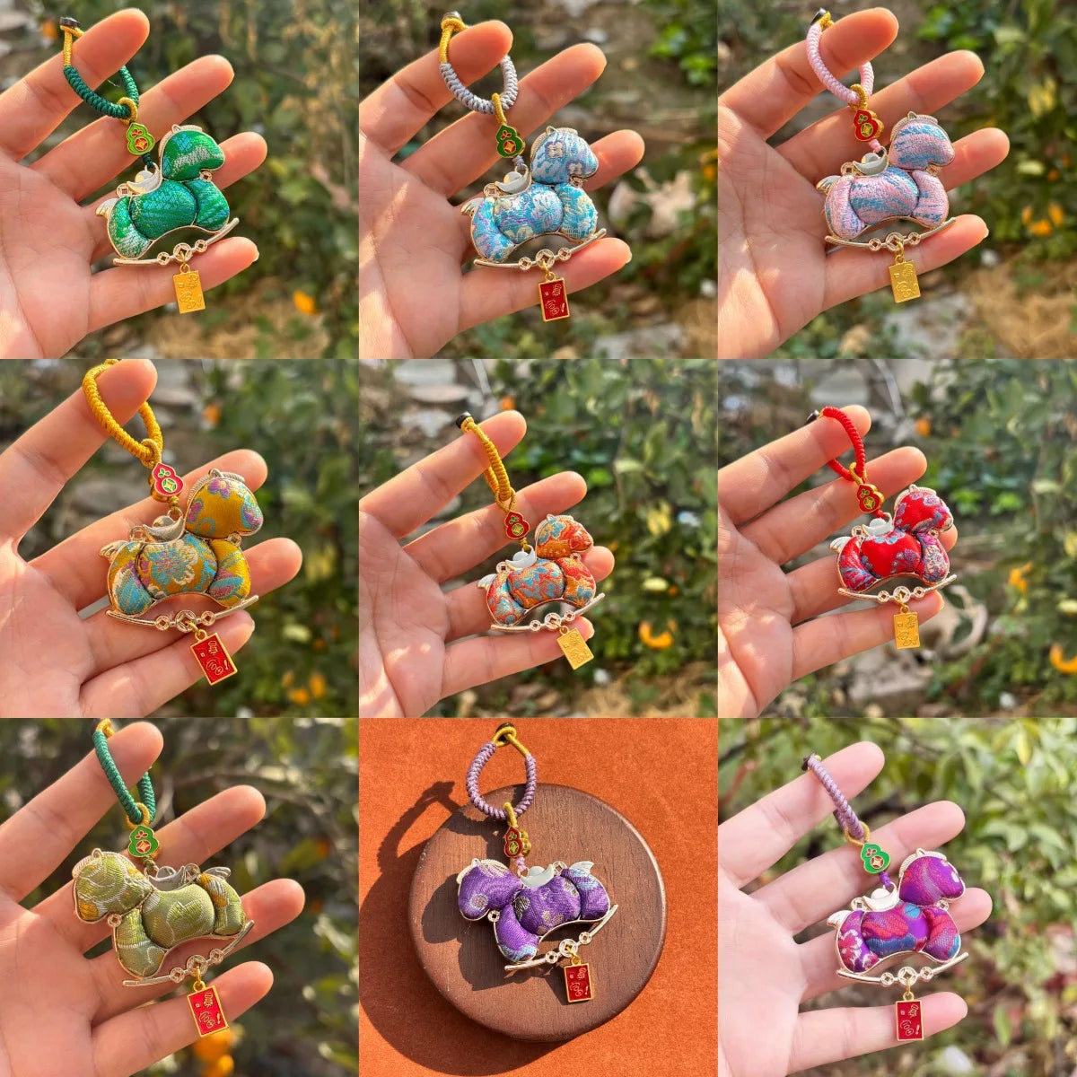 Pingente de Cabaça Auspiciosa Chinesa Artesanal com Bordado de Brocado Song e Borla de Contas, Charm para Bolsa e Enfeite para Carro, para Boa Sorte e Fortuna