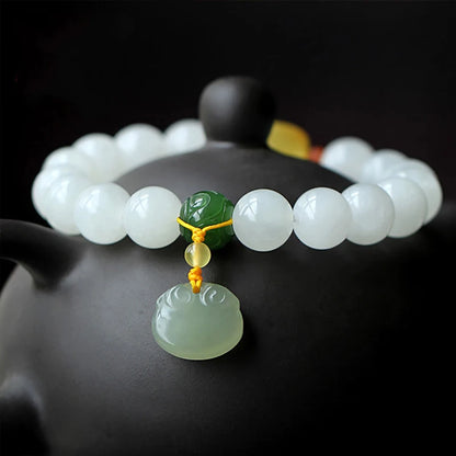 Elegante pingente ajustável pulseiras moda amizade jóias presentes hetian branco jade buda contas mão corda para mulher