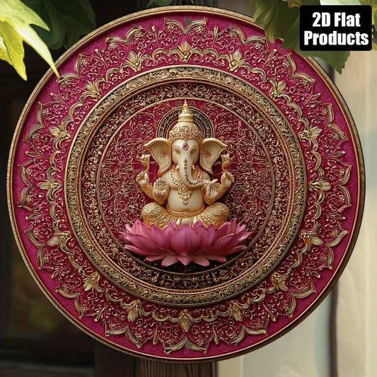 Cuadro Ganesha Rosa: Impresión Circular. Impresión decorativa plana con efecto visual de profundidad.