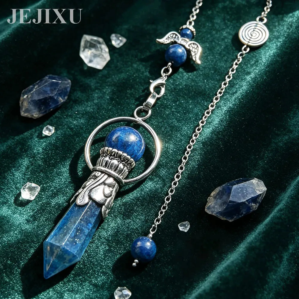 Pêndulo de Cristal Natural para Adivinhação, Radiestesia, Pingente de Pedra Hexagonal, Ametistas, Obsidiana Negra, Quartzo Espiritual, pingente de pedras naturais verdadeiras pendulos de cristais espiritual