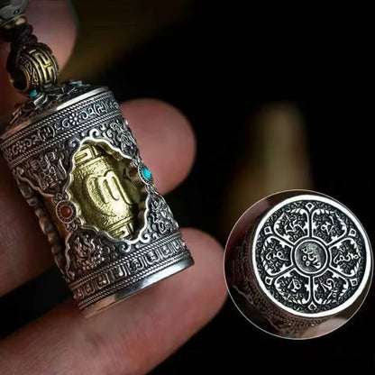 Pingente de cilindro de sutra mantra giratório de seis caracteres estilo antigo tibetano, lembrança de bronze, amuleto, presente, item budista