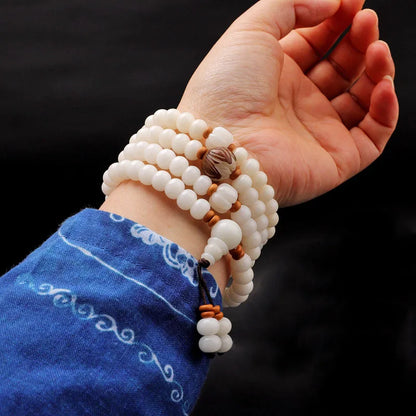 Pulseira de Raiz de Bodhi Natural com 108 Contas, Colar Budista, Contas de Bodhi de Jade Branco, Mala de Pulso Unissex com Acessórios Reais, Presentes