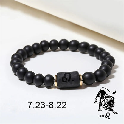 Zodiac Frisado Pulseiras para Homens e Mulheres, 12 Constelações, Ágata Matte Preto, Corda Elástica, Contas Pulseira, Casal Jóias, Presentes