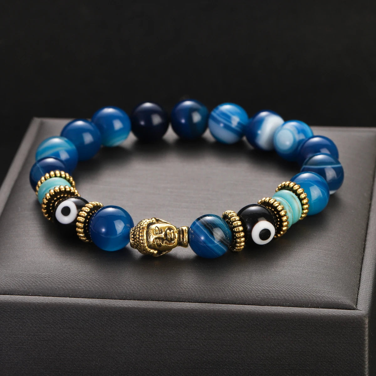 Pulsera de Buda y ojo turco de 10 mm