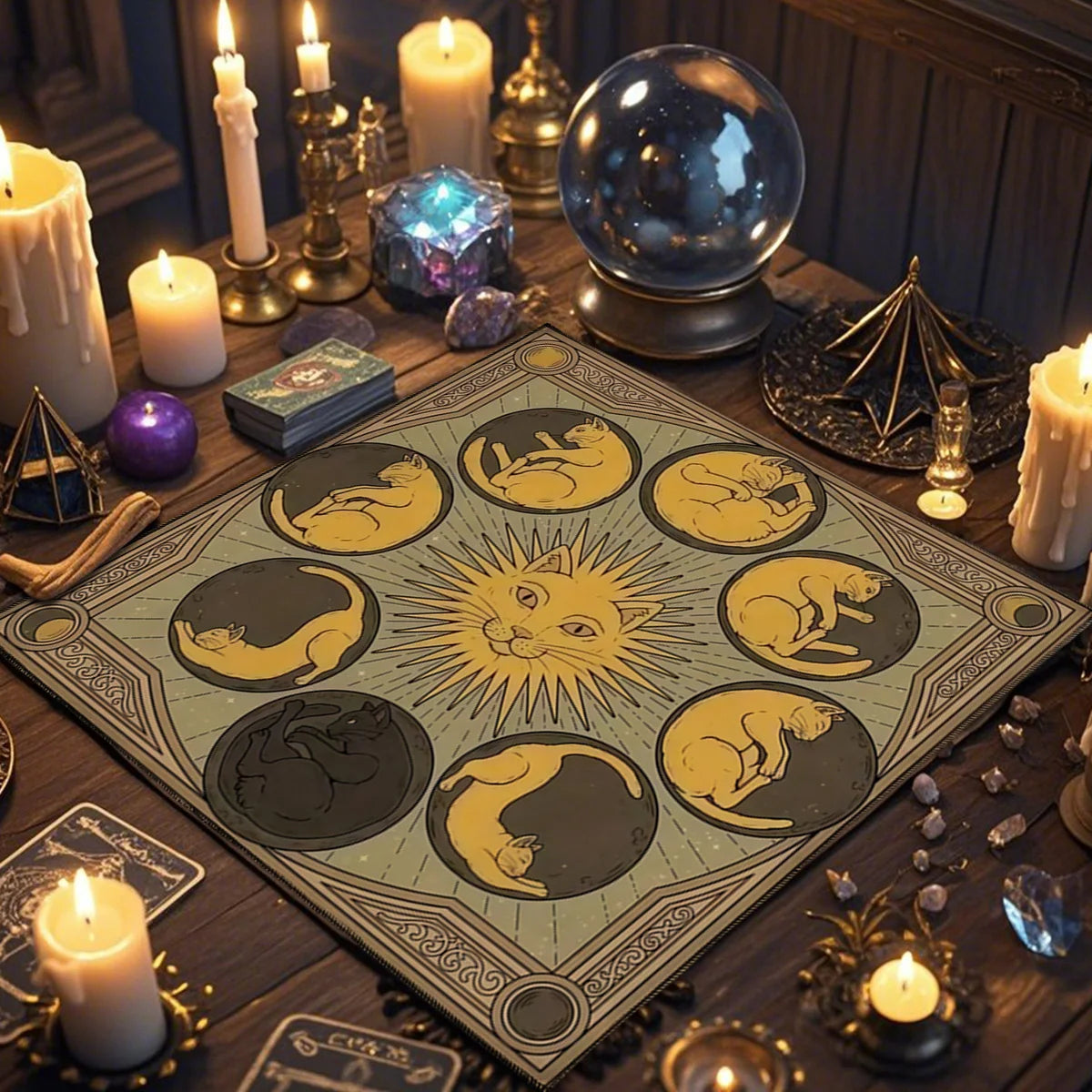 Mantel Gato Lunar · Tarot y Altar