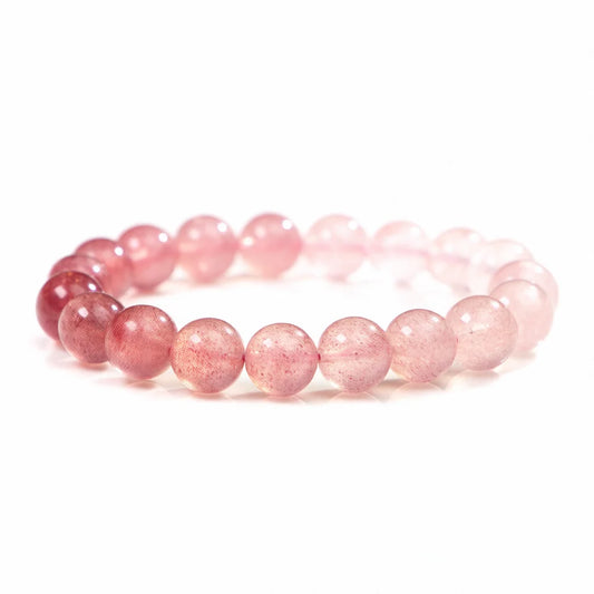 Pulseira de Cristal Natural Original de Quartzo Morango Gradiente Rosa com Contas Redondas para Mulheres, Ideal para Presente com Certificado