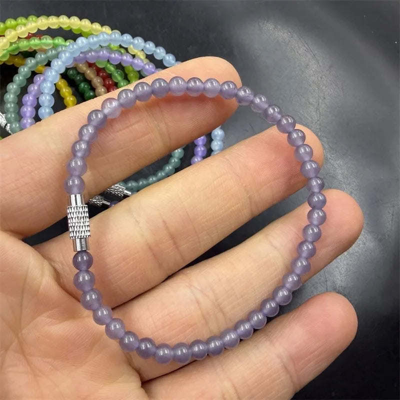 Pulseira de Jade Verde Natural e Esmeralda de 4mm com Calcedônia, Joia Requintada e Moderna para Jovens, Presente de Feriado Mais Vendido
