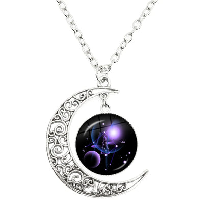 12 constellation escorpião sagitário capricórnio aquarius pingente prata cor crescente lua colar jóias presente de aniversário