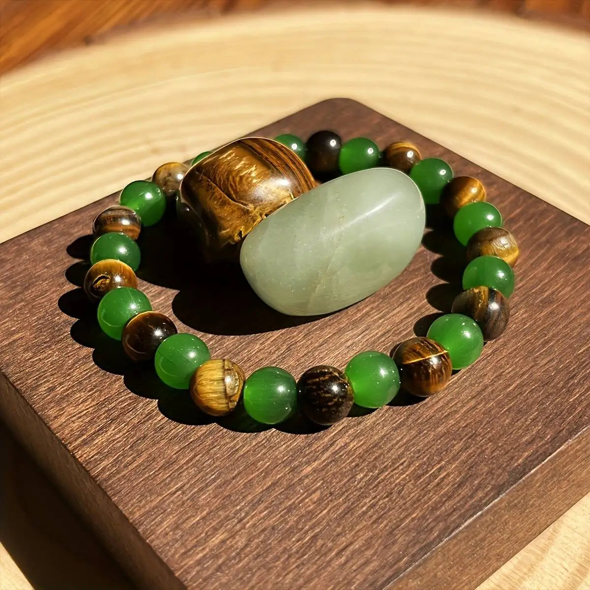 1 peça de pulseira da sorte de pedra natural Bosinia, incrustada com contas de olho de tigre bicolor verde-amarelo de 8mm, adequada como presente para mulheres.