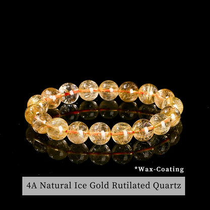 Jd 4a qualidade gelo natural dourado rutilado quartzo riqueza sorte grânulo pulseiras mulheres homens energia cura estiramento mão jóias presente
