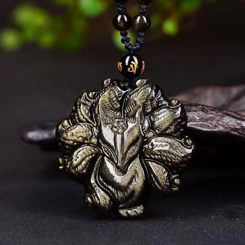 Colgante zorro de obsidiana con brillo