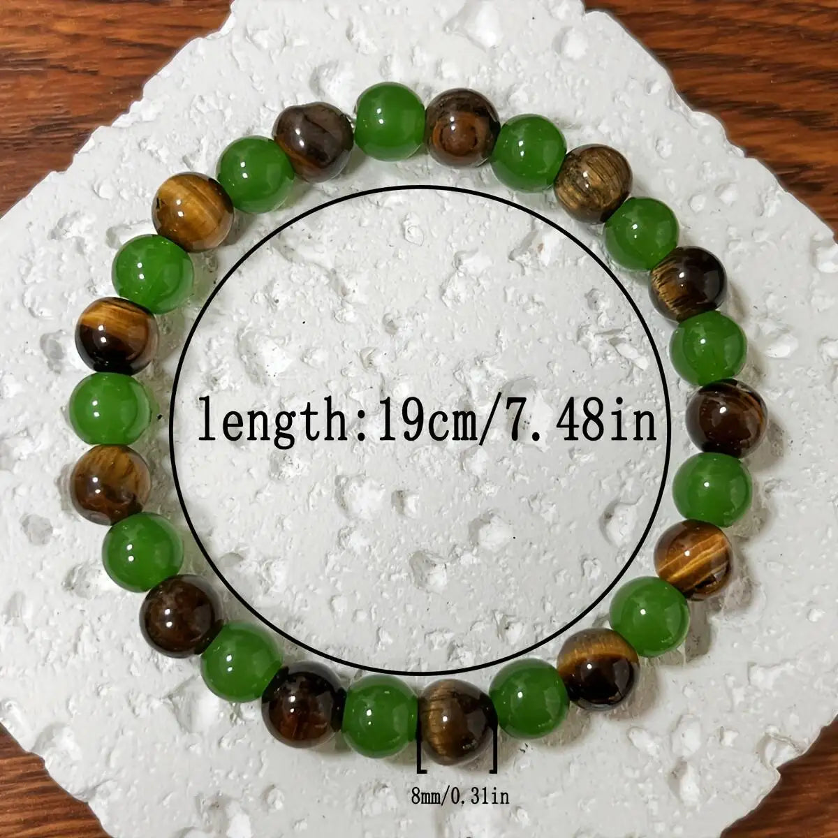 1 peça de pulseira da sorte de pedra natural Bosinia, incrustada com contas de olho de tigre bicolor verde-amarelo de 8mm, adequada como presente para mulheres.