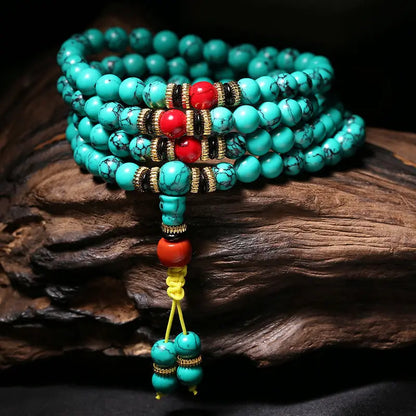Pulseira turquesa natural mala contas 108 colar suéter corrente verde turquesa pedra multicamadas borla charme pulseiras pulseiras