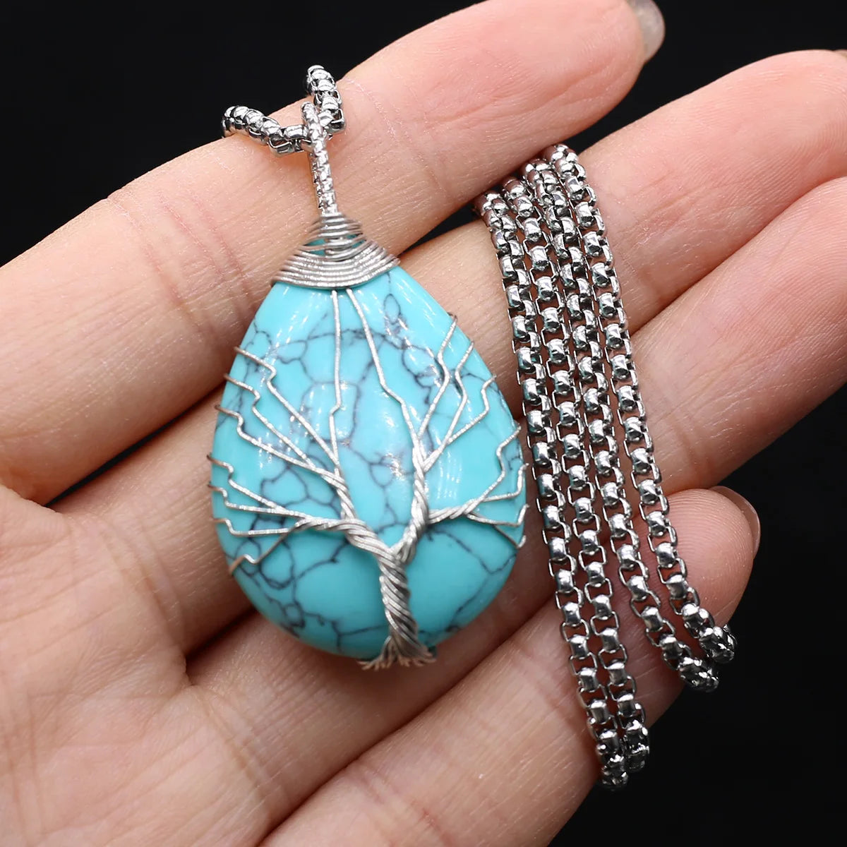 Collar Árbol de la Vida de piedra en gota