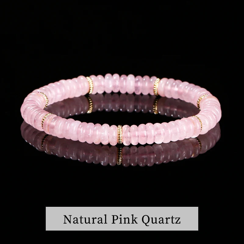 Jd pedra natural verde aventurina rosa quartzo espaçador plano contas pulseira mulheres homens bohe pulseiras elásticas cura presente da amizade