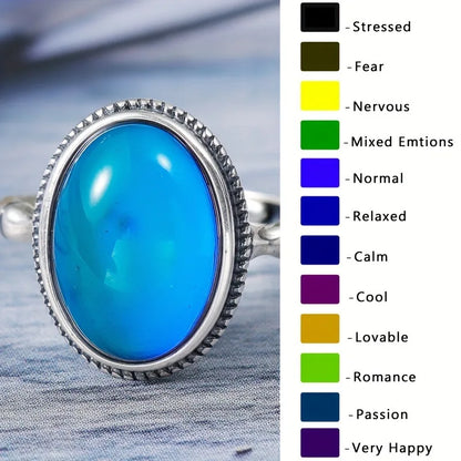 Novo Anel Feminino Retrô Prateado em Formato de Ovo com Pedra que Muda de Cor – Presente de Feriado – Atacado