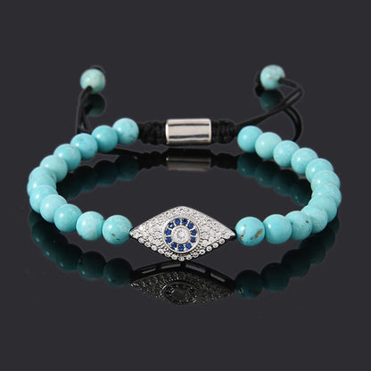 Luxo natural turquesa contas mau olhado encantos homem pulseira para mulher artesanal jóias presente