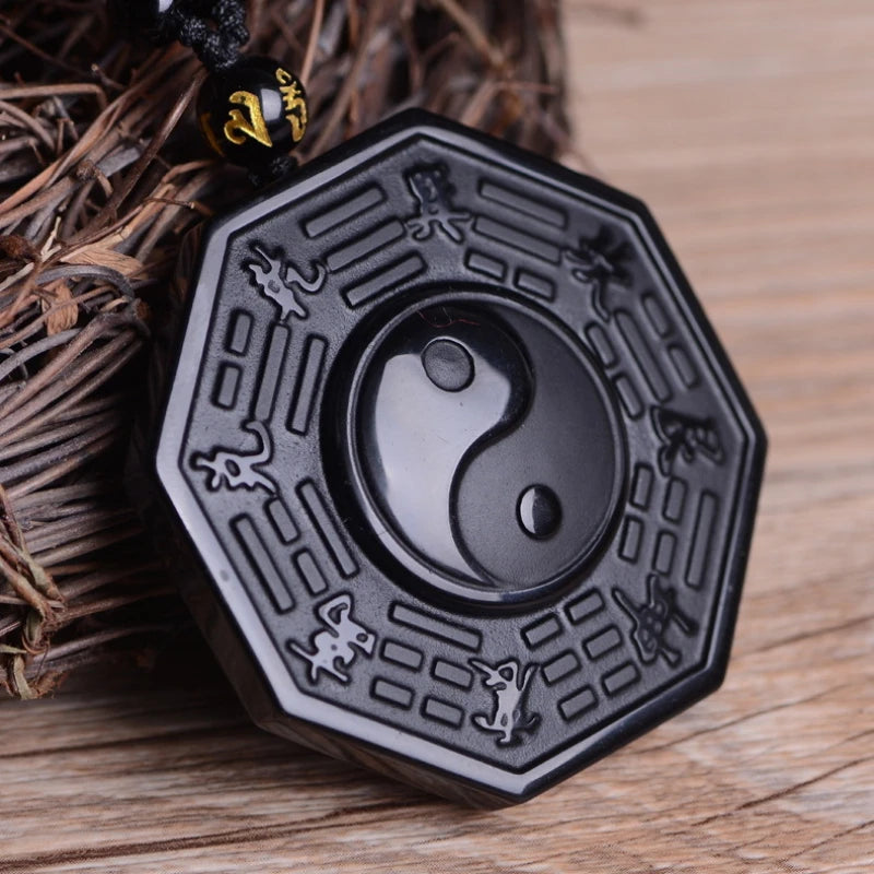 Collar Yin Yang de obsidiana ajustable