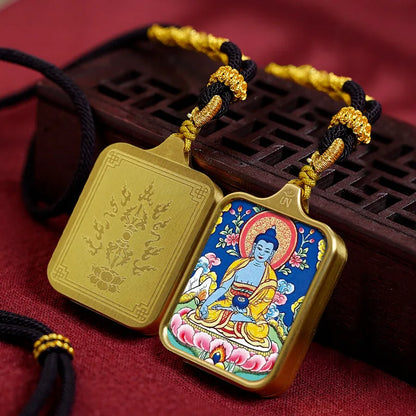 Vintage titânio aço thangka pingentes estilo tibetano zhakiram amarelo deus da riqueza colar talismã masculino e feminino