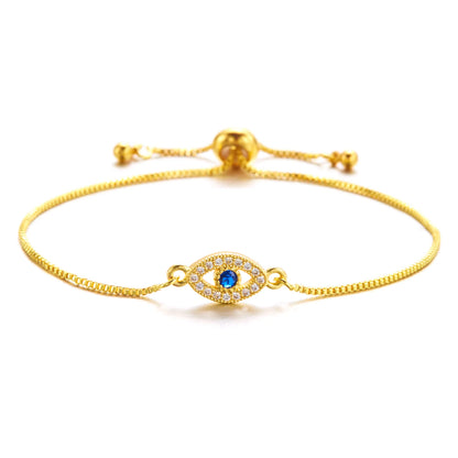 Luxo cor de ouro zircão mau olho azul pulseira moda sorte jóias feminino presente ajustável feito à mão