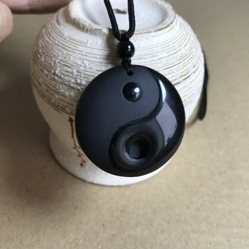 1pc obsidiana yin yang tai chi pingente colar para homem