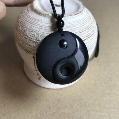 1pc obsidiana yin yang tai chi pingente colar para homem