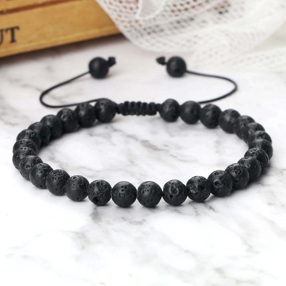 Clássico Black Volcanic Lava Stone Beads Pulseiras para homens, Natural Onyx Tiger Eye Pulseiras, Yoga Meditação Jóias, 6mm, 8mm