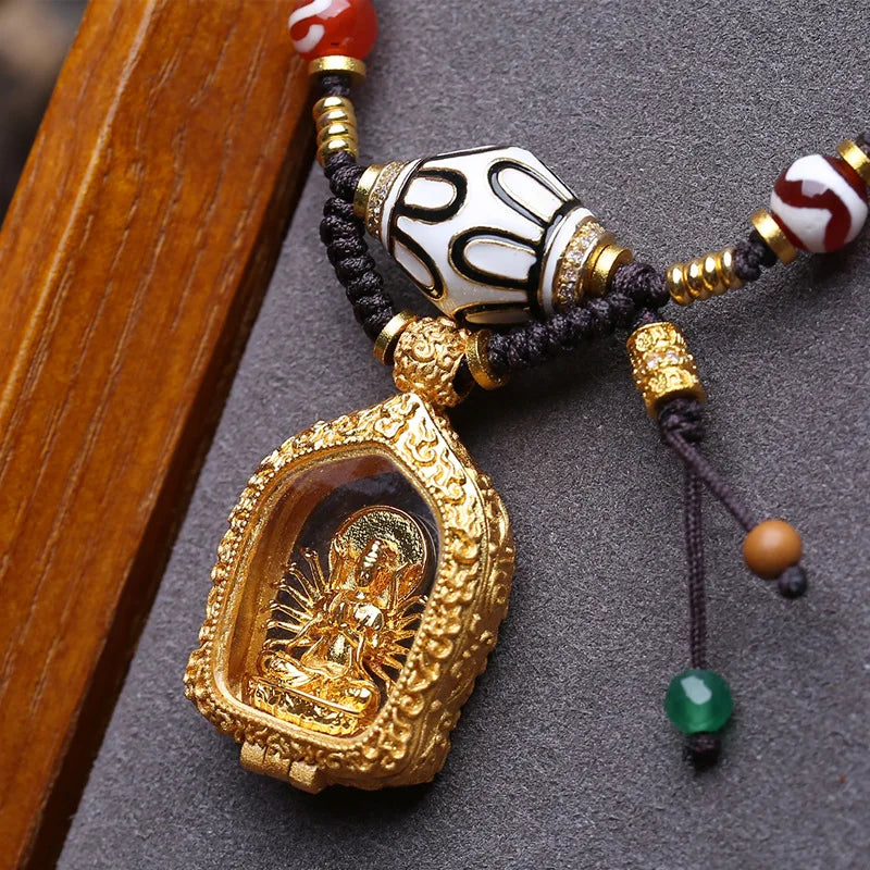 Colar, pulseira, caixa de contas em estilo tibetano, pingente de Guanyin com mil mãos, corrente para a clavícula, turquesa, ágata, contas Dzi, H