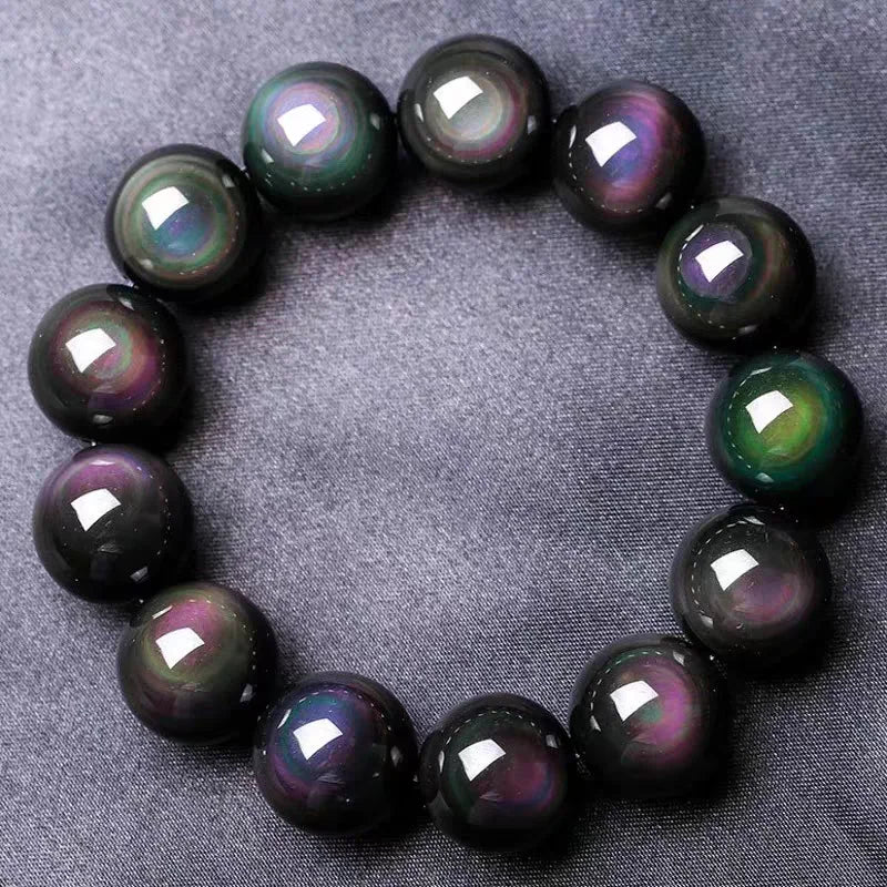 Pulseira Obsidiana Preta Natural para Homens e Mulheres, Pulseira Stretch Rainbow, Pedra Natural, Grânulo Retangular, Jóias Leve, 16mm, AAAAAA