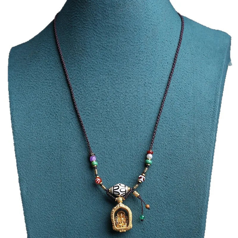Colar, pulseira, caixa de contas em estilo tibetano, pingente de Guanyin com mil mãos, corrente para a clavícula, turquesa, ágata, contas Dzi, H