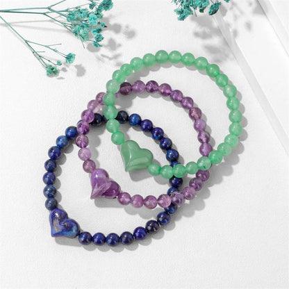 Pulseira de Contas de Ametista Natural de 6mm com Contas de Quartzo Rosa em Formato de Coração, Pulseira da Moda para Mulheres, Joia de Energia Curativa, Presente